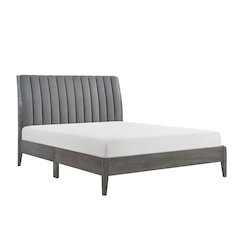 Dade Velvet Eastern King Platform Bed in Gray