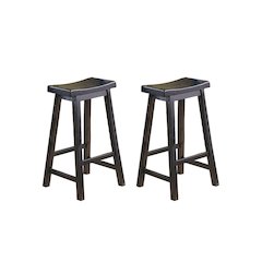 Saddleback Solid Wood 29" Height Stool, Set of 2 in Black Finish