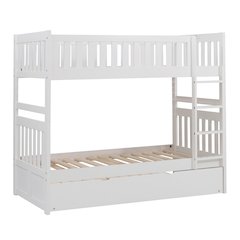 Galen Pine Twin Over Twin Bunk Bed with Trundle Bed in White