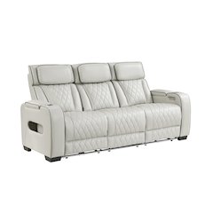 Fairway Faux Leather Power Double Reclining Sofa in Taupe