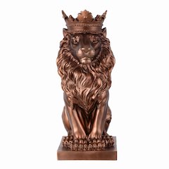 14.5" H Sitting Lion Crown Bronze Color Resin Statue Home Decor