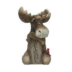 Moose with Cardinal Garden Welcome Sign