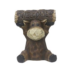 Moose Cub Holding Welcome Sign Garden Decor
