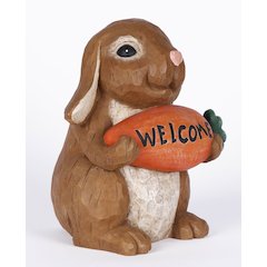 Rabbit Holdng Carrot Welcome Sign