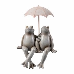 Sitting Couple Frogs Umbrella Garden Statue Yard Decor