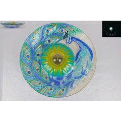 Solar Orb Peacock Glass Bird Bath with Stand