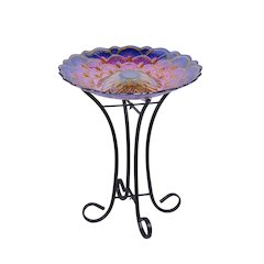 Solar Floral Glass Bird Bath with Stand