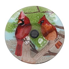 Solar LED Floral Glass Bird Bath with Stand - Cardinal
