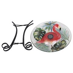 Solar LED Verdant Glass Bird Bath with Stand - Flamingo