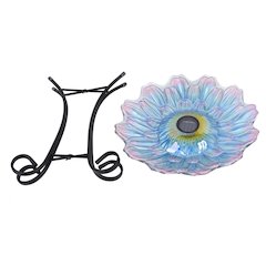 Solar LED Floral Glass Bird Bath with Stand - Purple & Purple Dahlia