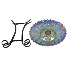 Solar Peacock Blue Geometric Glass Bird Bath with Stand