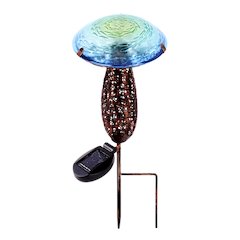 Metal And Glass Solar Mushroom Stake with LED - Blue