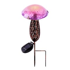 Metal And Glass Solar Mushroom Stake with LED - Pink And Purple