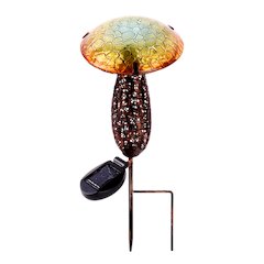Metal And Glass Solar Mushroom Stake with LED - Yellow