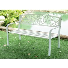 Garden Bench White Scroll Backrest 50 Inch Long