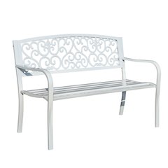 Harmony in White- Steel and Cast Iron Garden Bench for Outdoor Serenity
