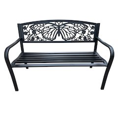 50" Outdoor Metal Garden Bench with Butterfly Backrest Design - Black