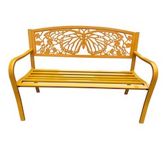 50" Outdoor Metal Garden Bench with Butterfly Design Backrest - Yellow