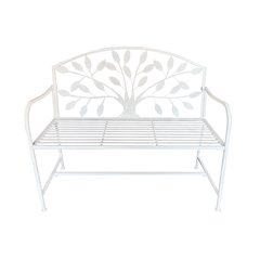 Metal Garden Bench Tree Pattern-White