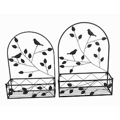 Black Metal Hanging Plant Holder 2 Pcs Set Outdoor Wall Decor