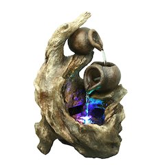 2 Jugs & Tree Trunk Fountain W/RGB LED