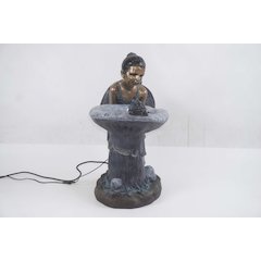 Girl Playing By Water Fountain W/White LED