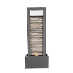 Zen Garden Metal Fountain with Stone Brick Accent - Tranquil Harmony