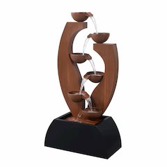 Outdoor Metal Cups Fountain with Rusty Top and Black Basin