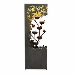 Gray Metal Flower Bowl Outdoor Fountain with Warm White LED Lighting - Outdoor