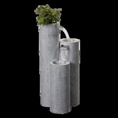 Round 3 Tier Metal Fountain with Planter and LED Lights - Outdoor