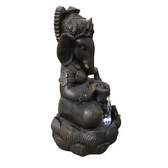 Lord Ganesh Sculptural Tabletop Fountain with Cool White LED Lights