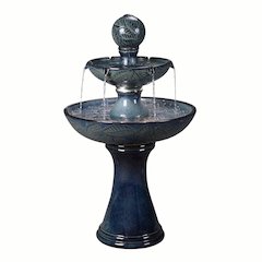 Enchanting Blue 2 Tier Ceramic Fountain with Lights: Serenity in Every Cascade