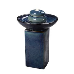 Blue Ceramic Fountain with Submersible Pump and Warm White LED Lights