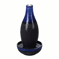 Blue Ceramic Fountain with LED Lights - Tranquil Illumination