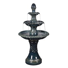 3 Tier Ceramic Fountain - Serene Blue Beauty, No Lights