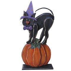 30in Wooden Black Cat on Pumpkin Halloween Decor Indoor Outdoor Use