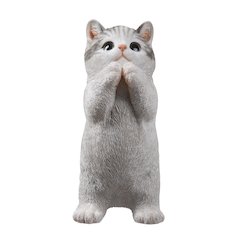 7" H Cat Kitten Statue Praying-Gray