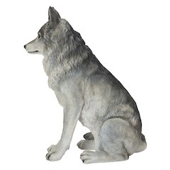 Sitting Grey Wolf Statue