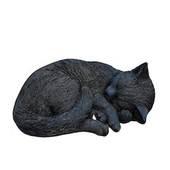 Nocturnal Elegance: Black Polyresin Sleeping Cat Figurine