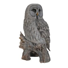 Grey Owl On Stump Statue