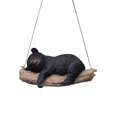 Suspended Cub Serenity: Striking Black Hanging Bear Polyresin Figurine