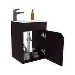 Bethel Floating Wide One-Door Vanity With Resin Sink And Two Shelves, Black