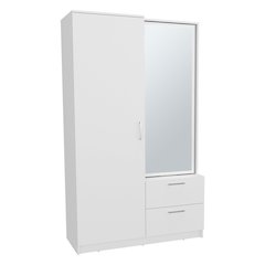 71" High Mirror Armoire, One Door Cabinet, Two Drawers , Hanging Rod, White