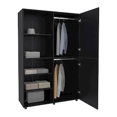 High Two Door Freestanding Armoire With Hanging Rod, Black