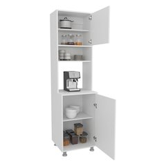 Kitchen Pantry Cabinet With Two Doors, Open Middle Shelf And Upper Storage,White