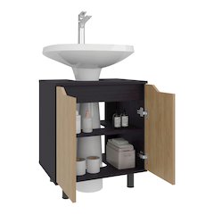 Under Sink Cabinet, Two Doors and Interior Storage Shelves, Cut-Out Back, Black