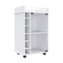 Dukat Bar Cart,Two Shelves, Six Built-In Wine Rack, Four Casters White