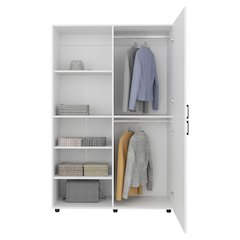 High Two Door Freestanding Armoire With Hanging Rod And Interior Shelves, White