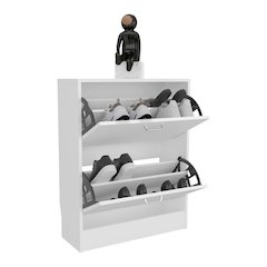 Two-Door Shoe Rack Cabinet With Adjustable Shelves, Storage Organizer, White