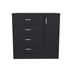 Four Drawer, One Door Dresser With Spacious Storage, Bedroom Organizer, Black